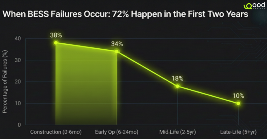 EPRI data showing root causes of early-life BESS failures during construction and commissioning