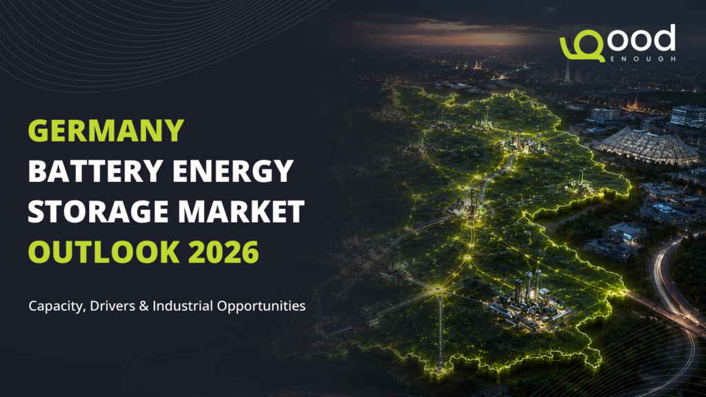 Germany Battery Energy Storage Market Outlook 2026 featuring a smart energy grid map of Germany with connected battery storage infrastructure.