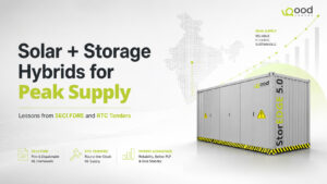 Solar + Storage Hybrids for Peak Supply banner featuring GoodEnough Energy's StorEDGE 5.0 Battery Energy Storage System (BESS), highlighting SECI FDRE, RTC tenders, and reliable renewable power for India.
