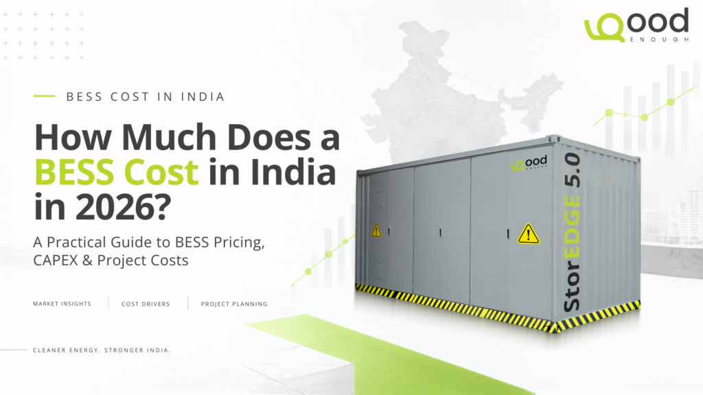 BESS cost in India in 2026 showing an industrial battery energy storage system