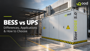BESS vs UPS comparison featuring GoodEnough Energy’s StorEDGE 5.0 battery energy storage system at an industrial facility.